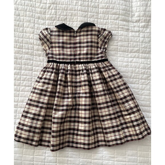 VINTAGE Y2K Gymboree 100% SILK Holiday Plaid Dress Velvet Peter Pan Collar 3T - Picture 2 of 8